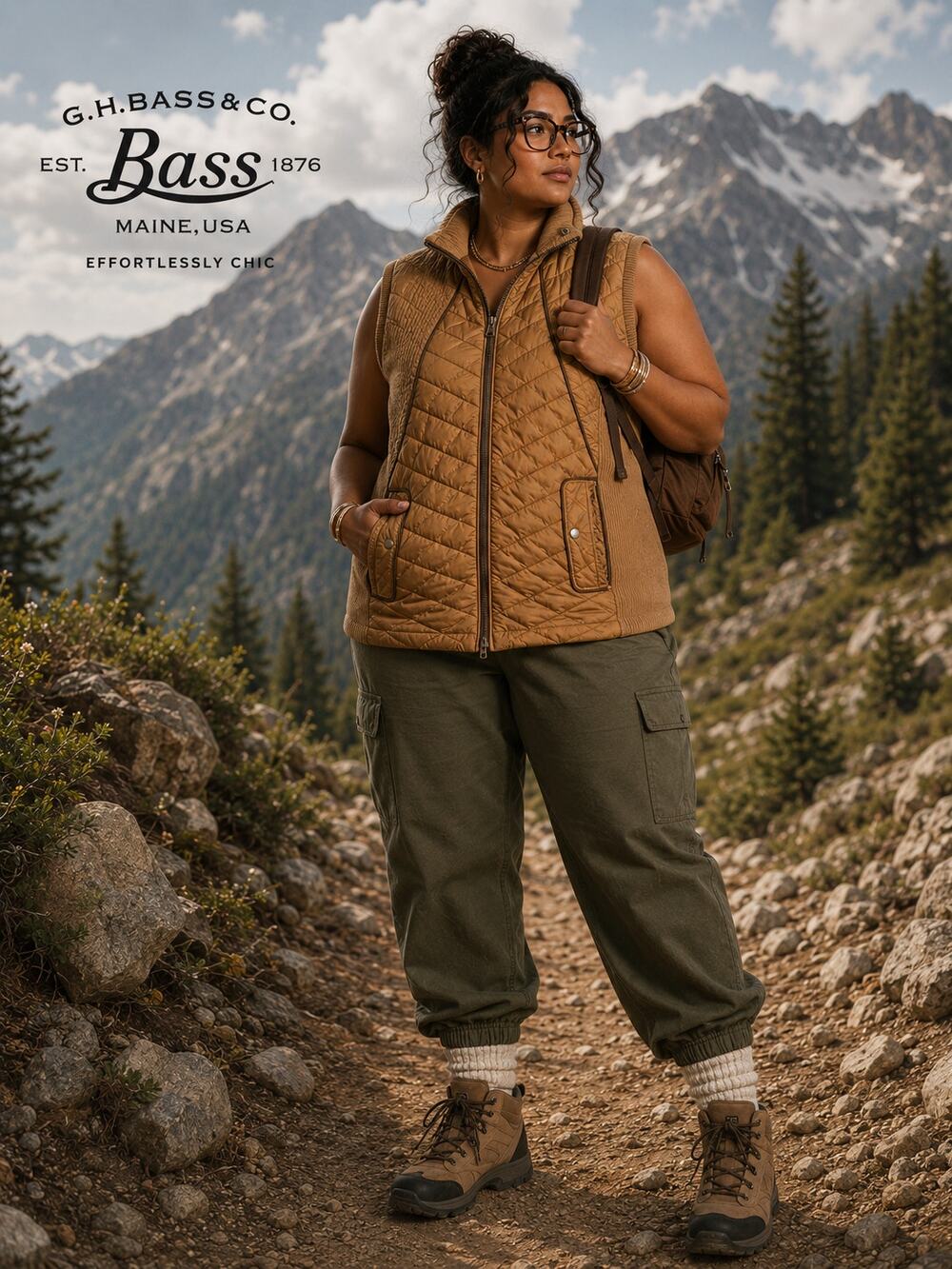 .H. Bass & Co. Quilted Puffer Sweater Vest Camel Brown Size Large